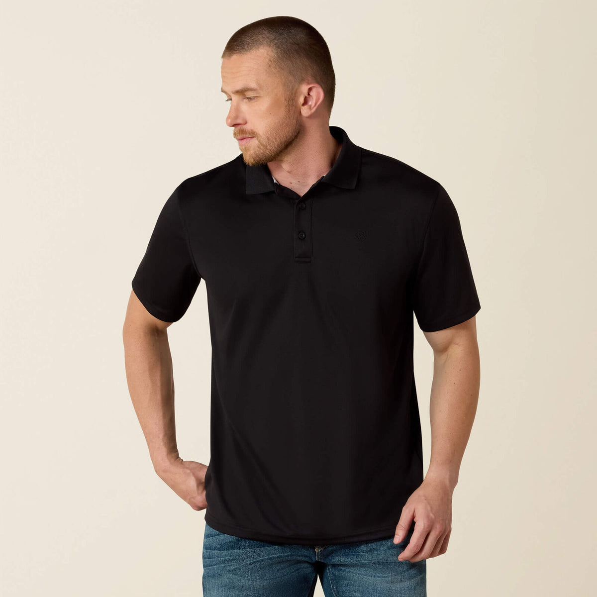 Ariat 10009062 men's TEK short sleeve polo in black, front view