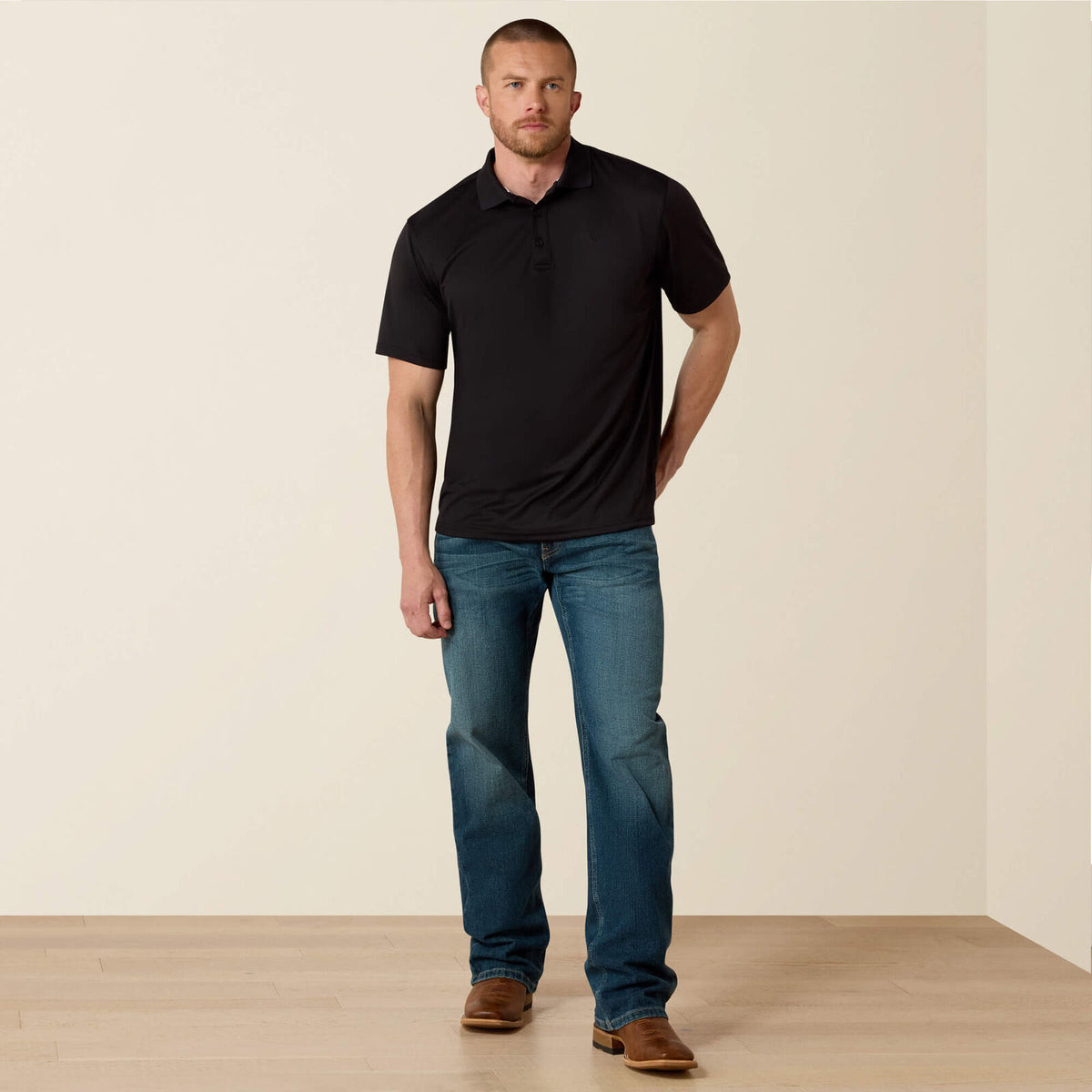 Ariat 10009062 TEK short sleeve polo in black, full view