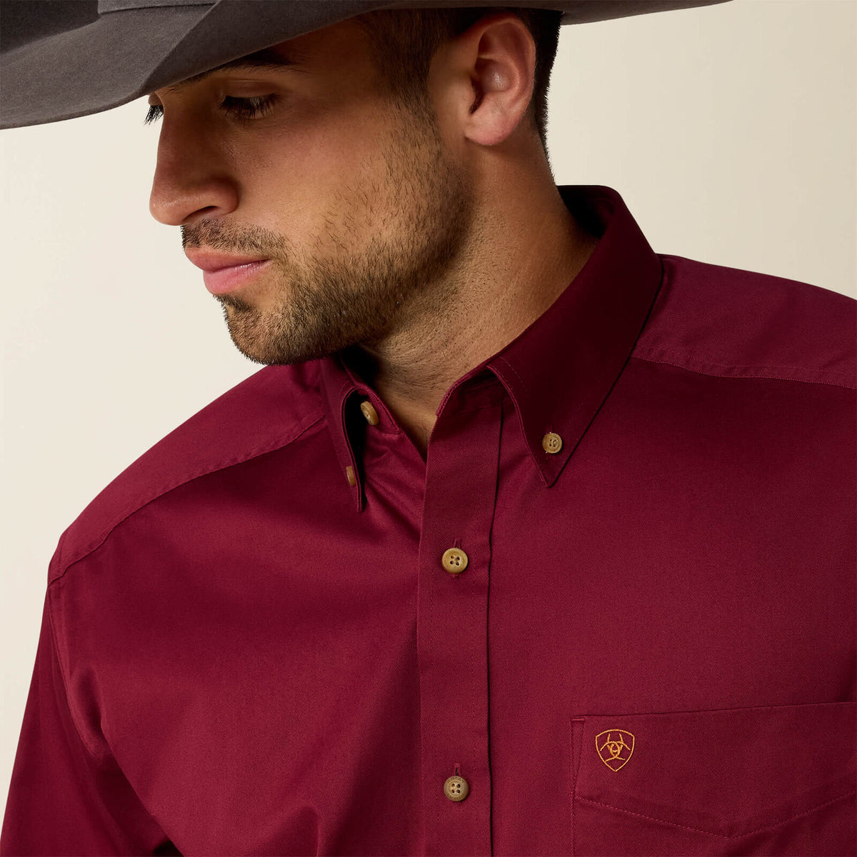 Ariat 10012635 solid twill classic fit shirt in burgundy, view 2