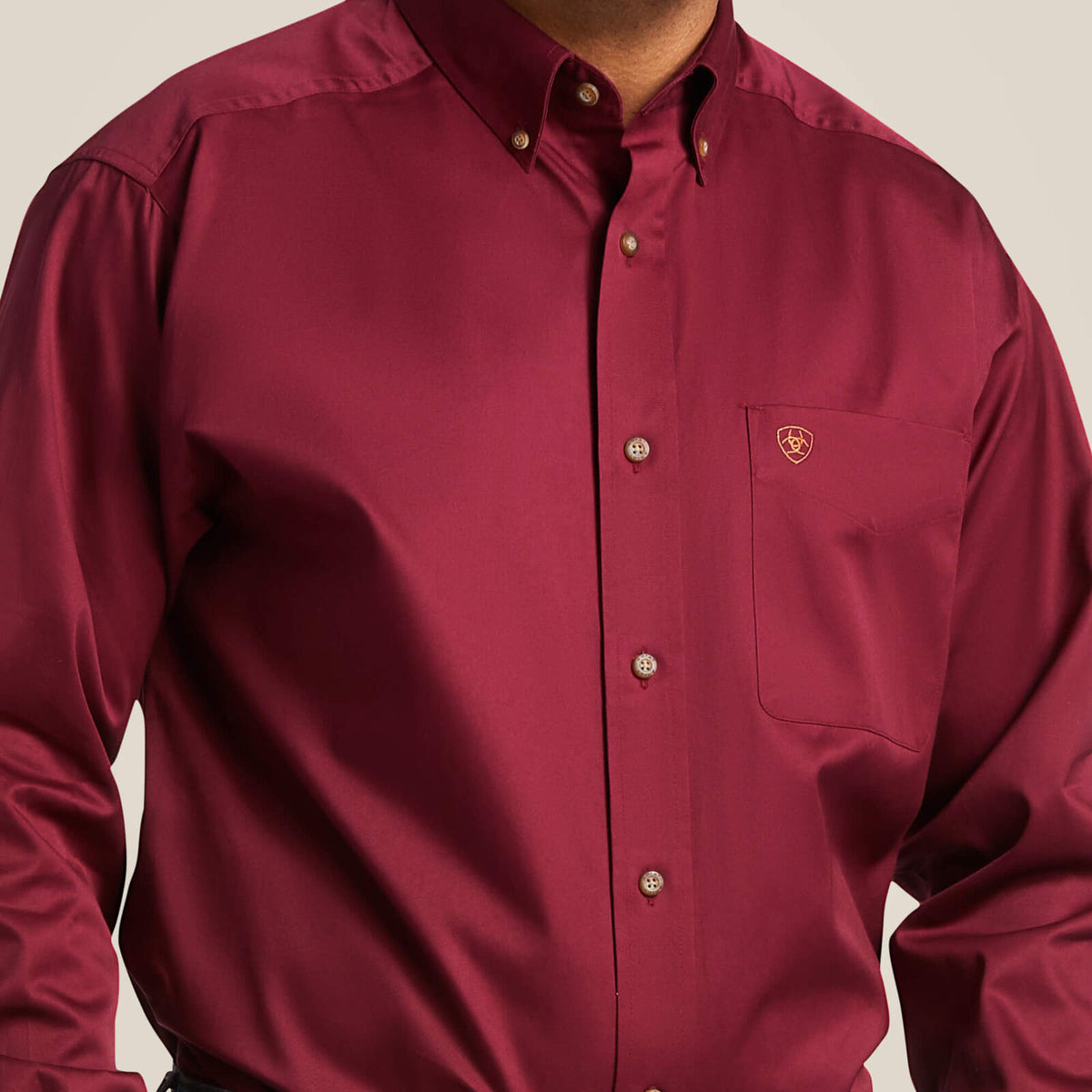 Ariat 10012635 solid twill classic fit shirt in burgundy, view 4