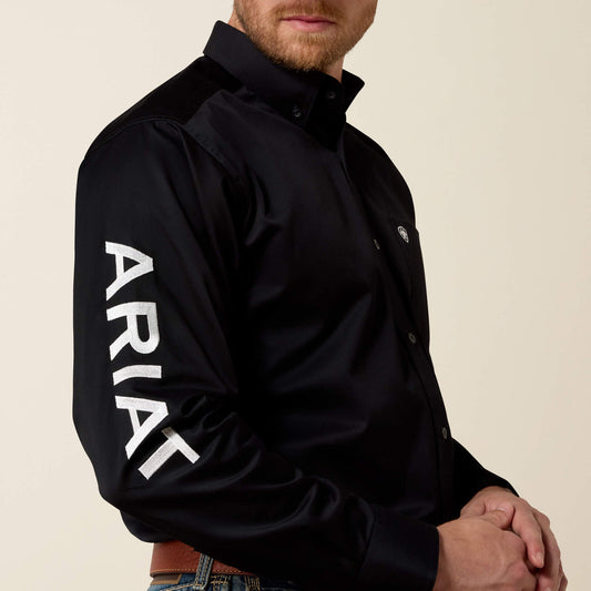 Ariat 10017497 team logo twill classic fit shirt in black, detail view