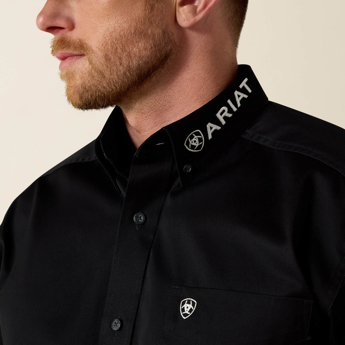 Ariat 10017497 team logo twill classic fit shirt in black, second detail view