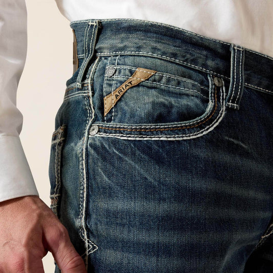 Ariat M4 Relaxed Coltrane men's boot cut jean in Durango wash, front view