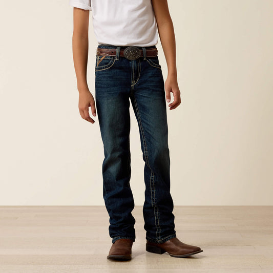 Ariat B5 Slim Boundary boys' stackable straight leg jean in Cyclone medium wash, style 10018338, front view