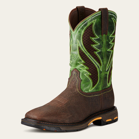 Ariat 10020083 WorkHog VentTEK men's work boot in bruin brown, wide square toe, three-quarter front view