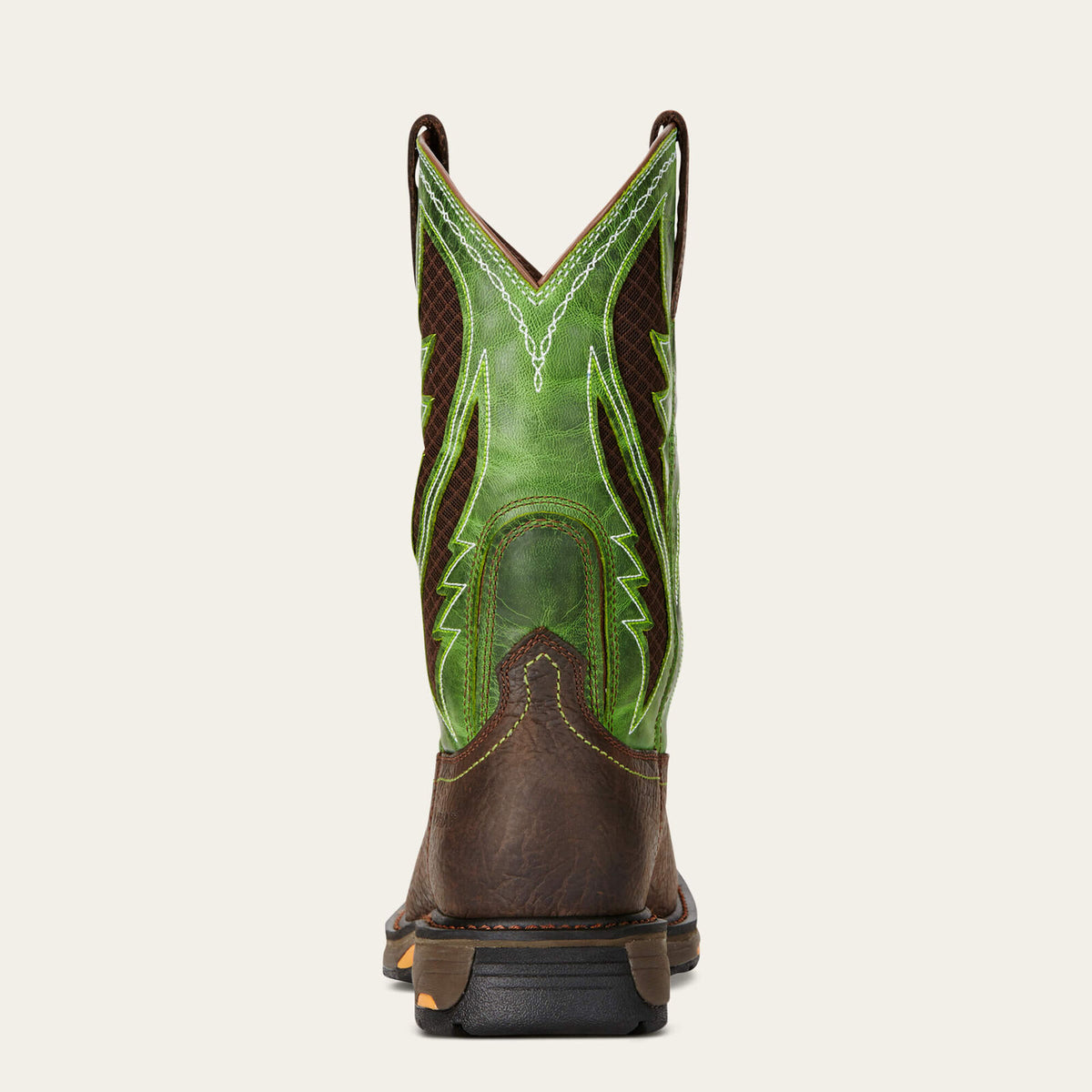 Ariat 10020083 WorkHog VentTEK work boot heel view showing the pull straps