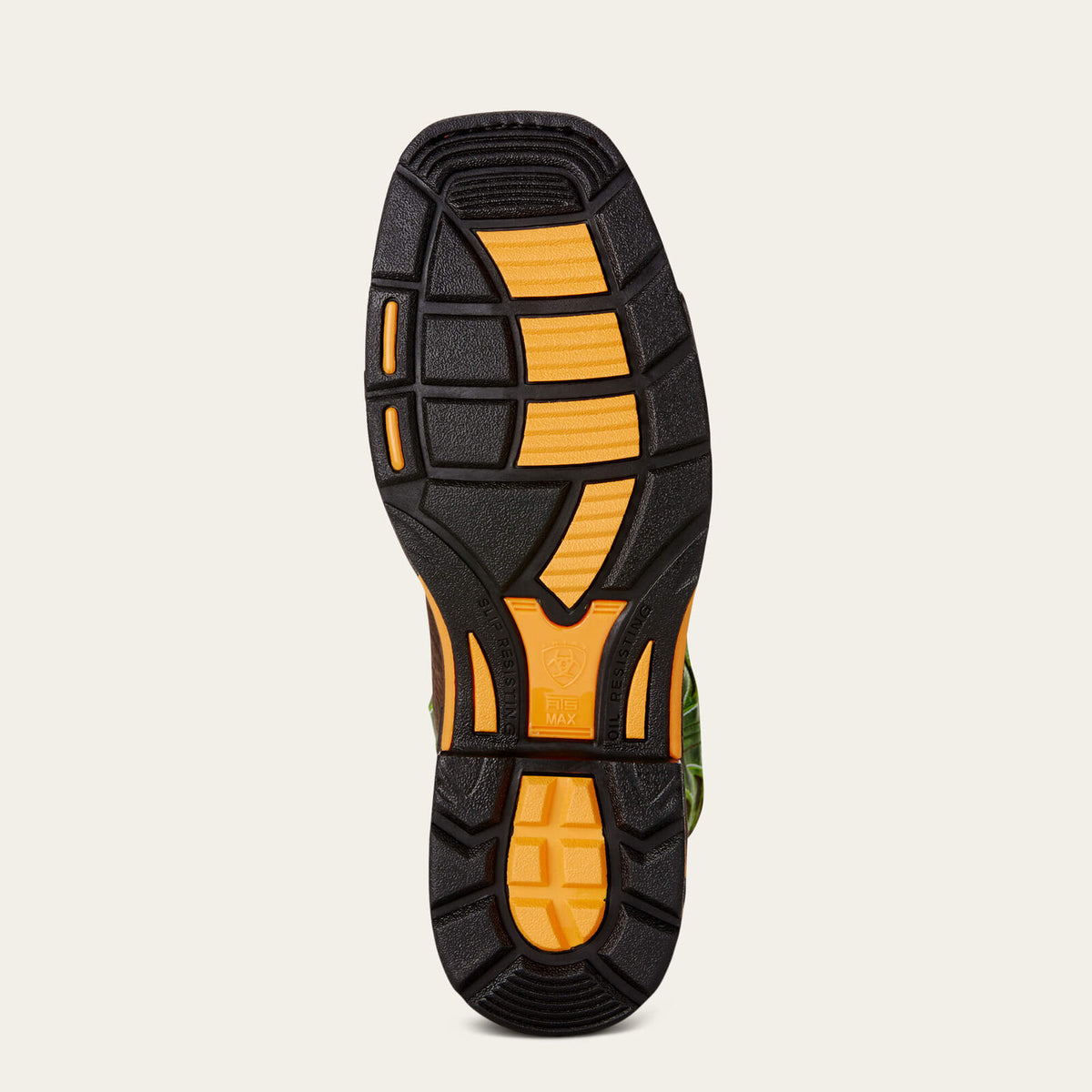 Ariat 10020083 WorkHog VentTEK work boot showing the oil and slip resisting outsole