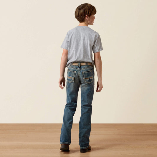 Ariat B4 Relaxed Coltrane boys' boot cut jean in Durango medium wash, style 10021160, view 2