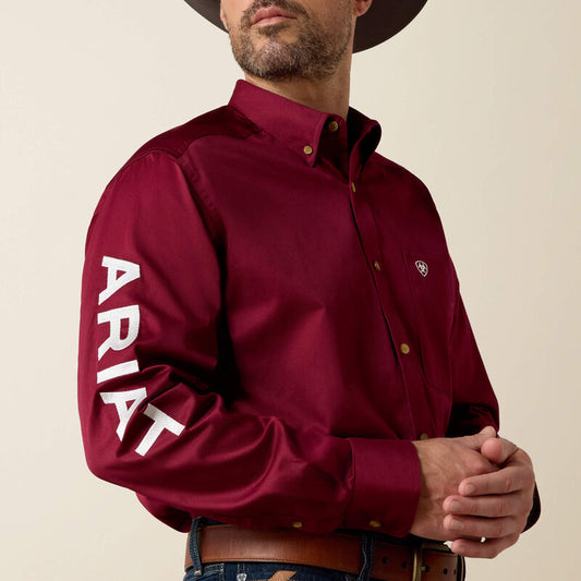 Ariat Men Team Logo Twill Classic Fit Shirt BURGUNDY Style No. 10027995