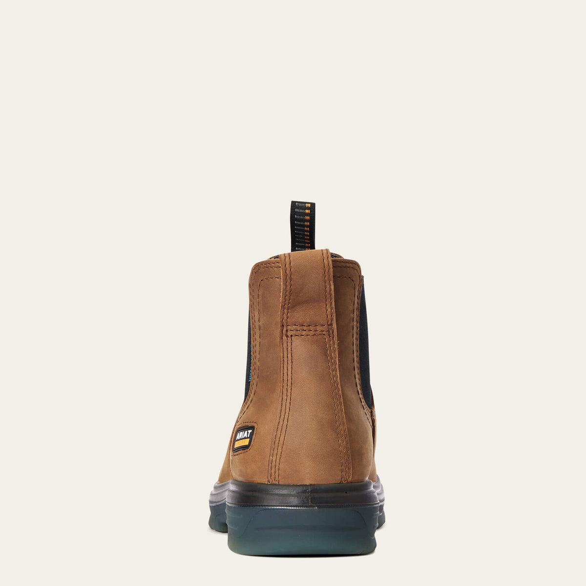 Ariat 10032609 Turbo Chelsea work boot heel view showing the elastic twin gore and back pull tab