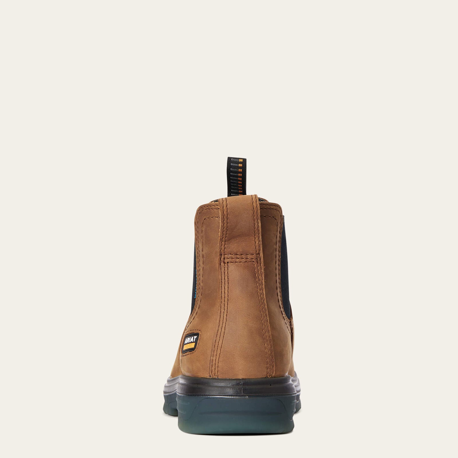 Ariat 10032609 Turbo Chelsea work boot heel view showing the elastic twin gore and back pull tab