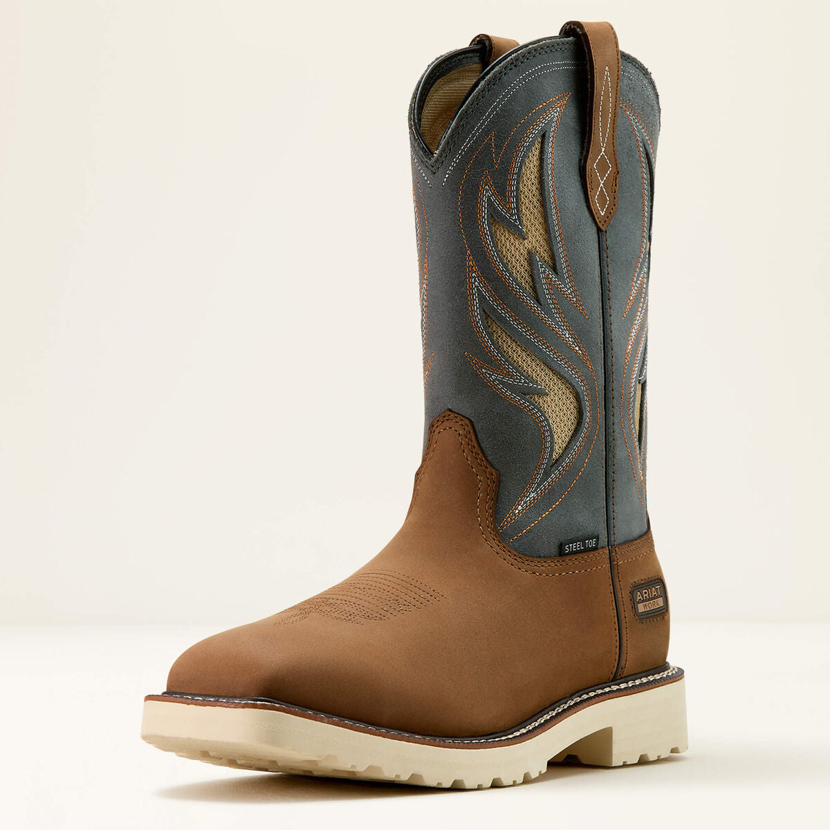 Ariat Activator VentTEK steel toe work boot 10061284 in Alamo Brown leather with stone grey shaft, three-quarter front view