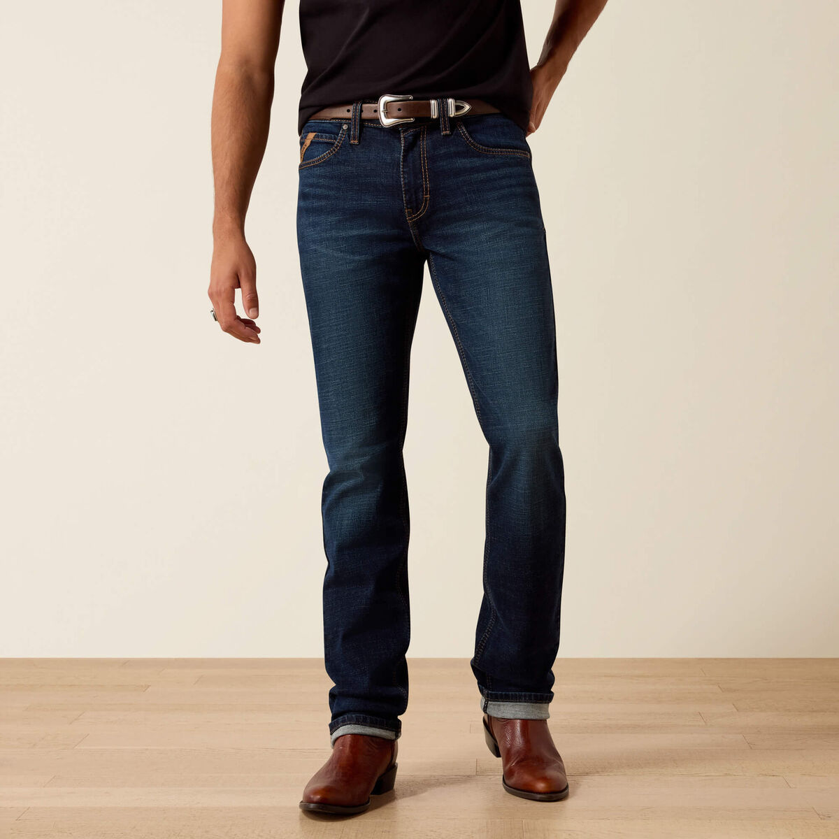 Ariat M8 Brock men's modern straight jean in Langston wash, front view