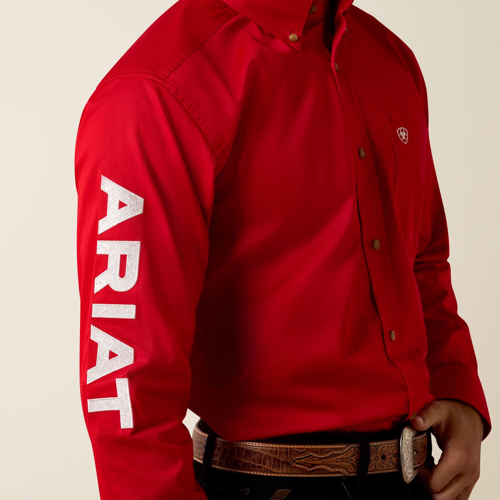 Ariat 10073653 Team Logo lightweight twill fitted shirt Tango Red, back view