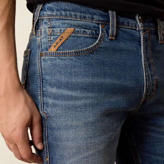 Ariat M8 Modern Crosby men's straight leg jean in Zane wash, front view