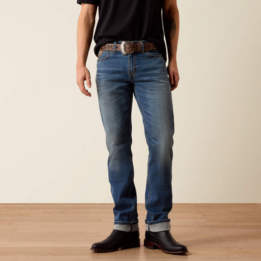 Ariat M8 Crosby men's modern straight jean in Zane wash, front view