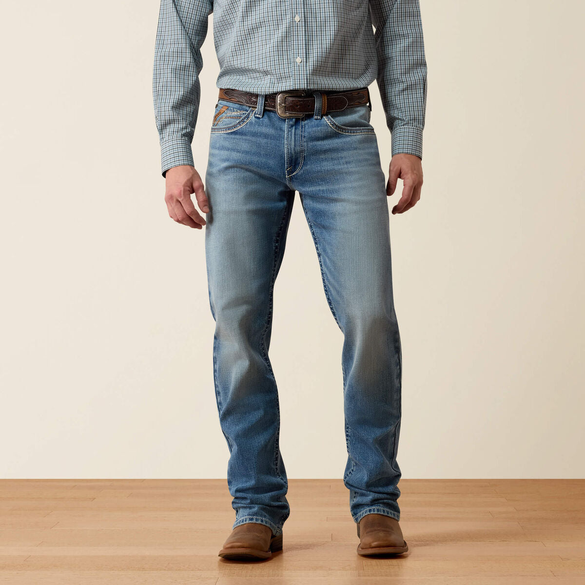 Ariat M2 Marlon men's boot cut jean in Ken wash, front view