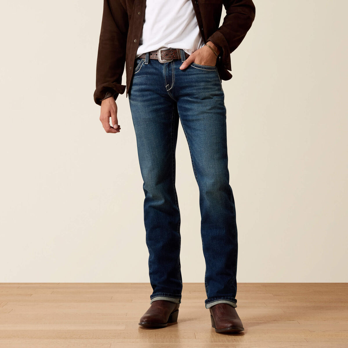 Ariat M7 Slim Christopher men's straight leg jean in James wash, front view