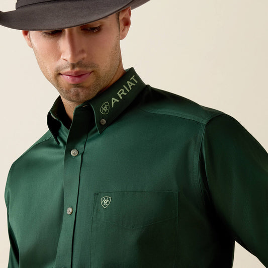 Ariat 10079291 Team Logo Twill classic fit shirt in pineneedle green, view 2
