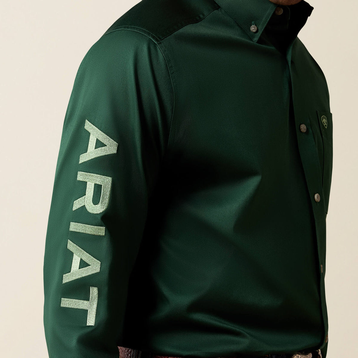 Ariat 10079291 Team Logo Twill classic fit shirt in pineneedle green, view 3