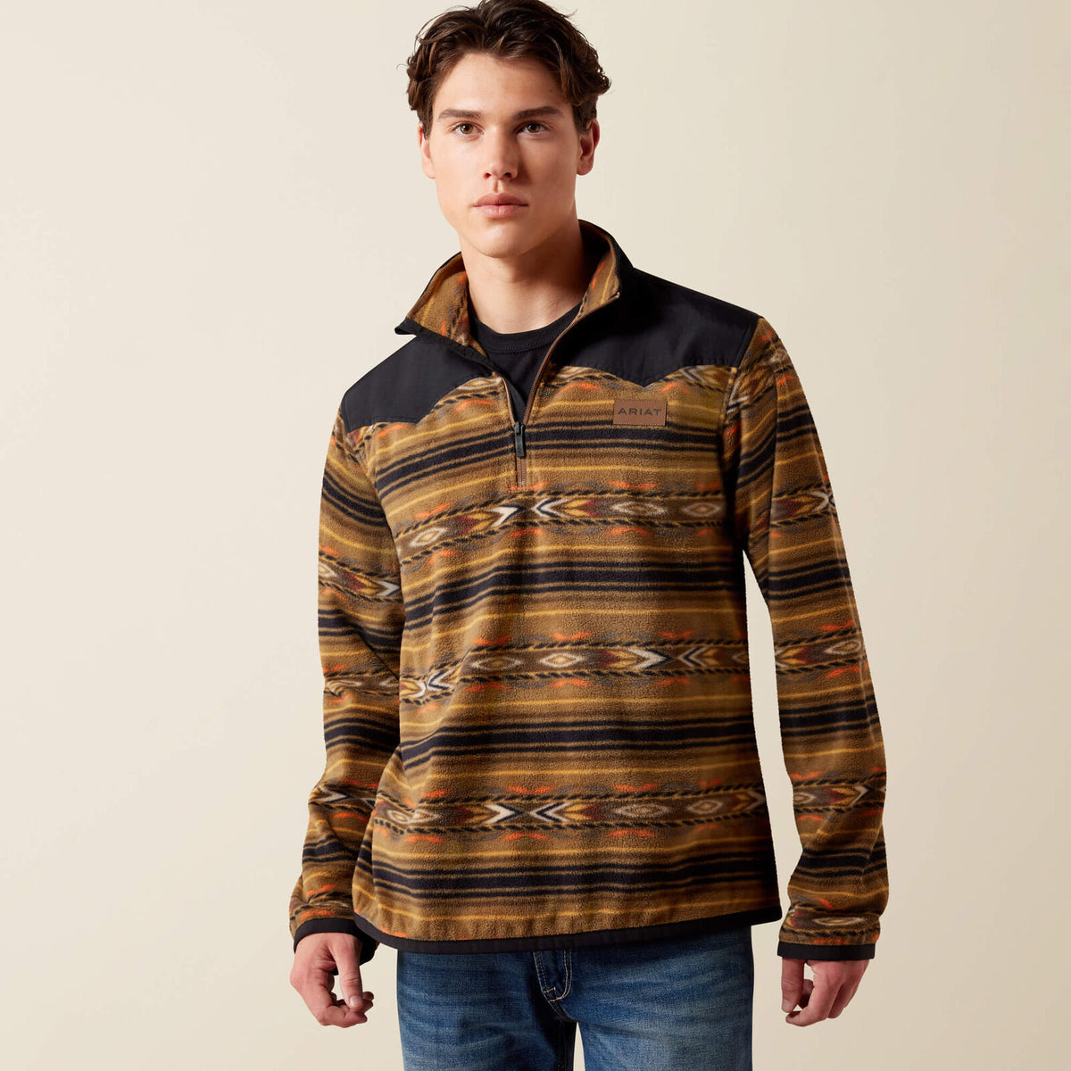 Ariat 10079375 men's Basis Fleece Pullover in Kangaroo Serape Southwest print, front view