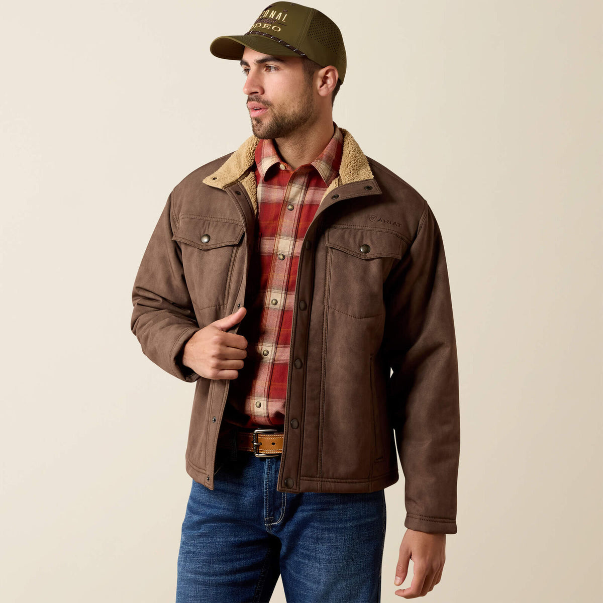 Ariat Men's Vernon Sherpa 2.0 Jacket 10079402 in Wren Faux Leather Print, front view