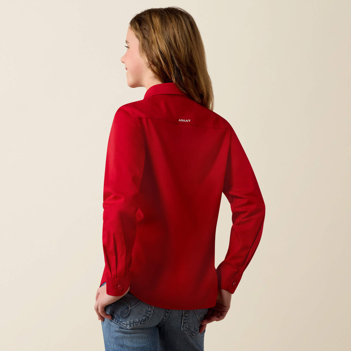 Ariat 10079476 girls' Team Kirby shirt in Savvy Red, back view