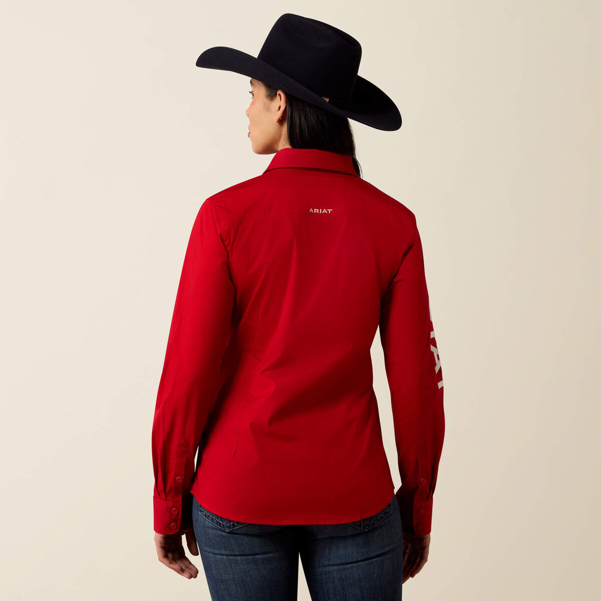 Ariat 10079477 women's Team Kirby shirt in Savvy Red, back view