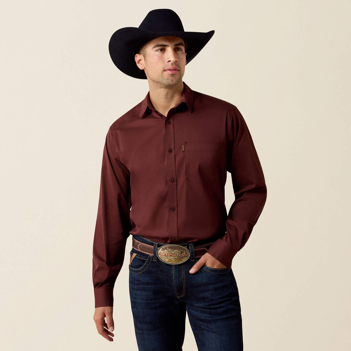 Ariat 10079570 men's Everything Classic Fit Shirt in Bitter Chocolate, front view