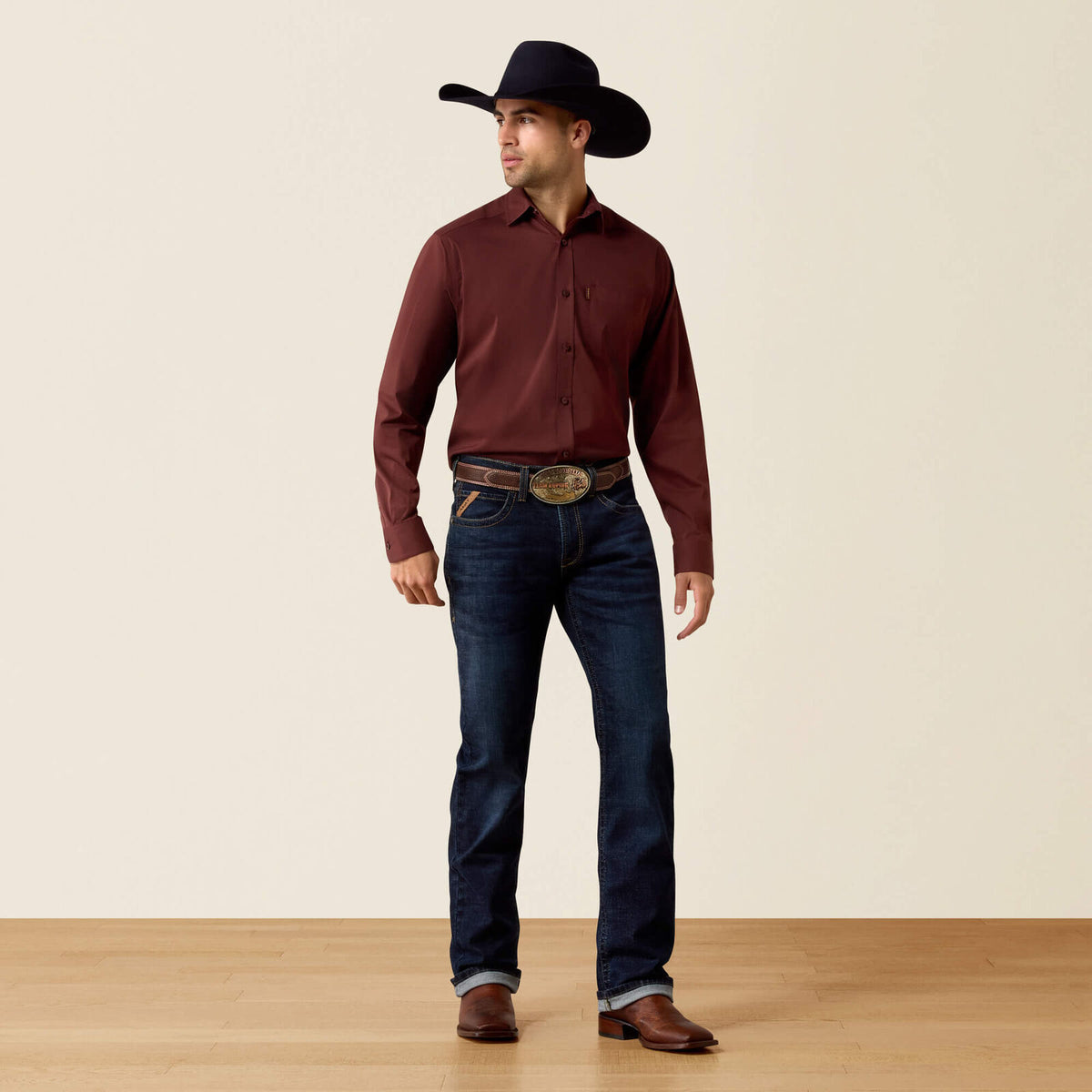 Ariat 10079570 men's Everything Classic Fit Shirt in Bitter Chocolate, full view