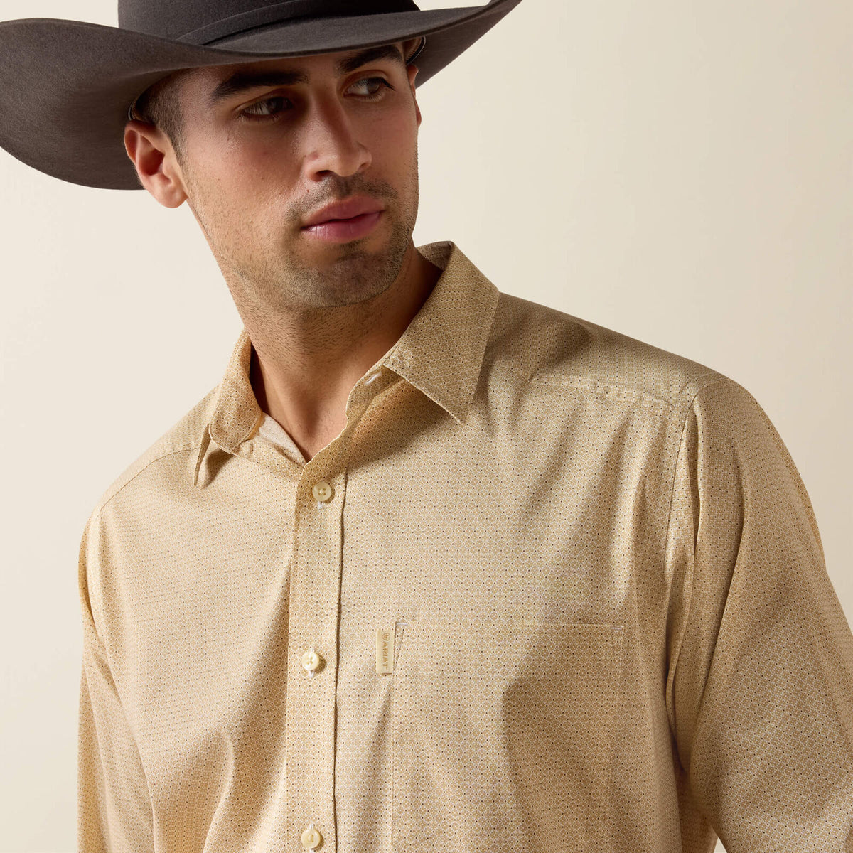 Ariat 10079772 Everything classic fit shirt in vanilla custard micro geo print, view 2