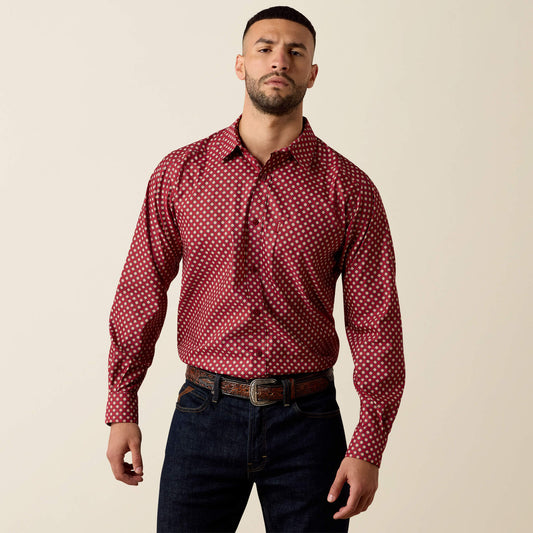 Ariat 10079807 men's Everything classic fit shirt in biking red geo print, front view