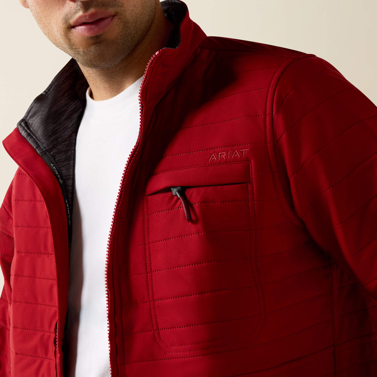 Ariat 10079871 men's Wylie jacket in Red Dalia, detail view