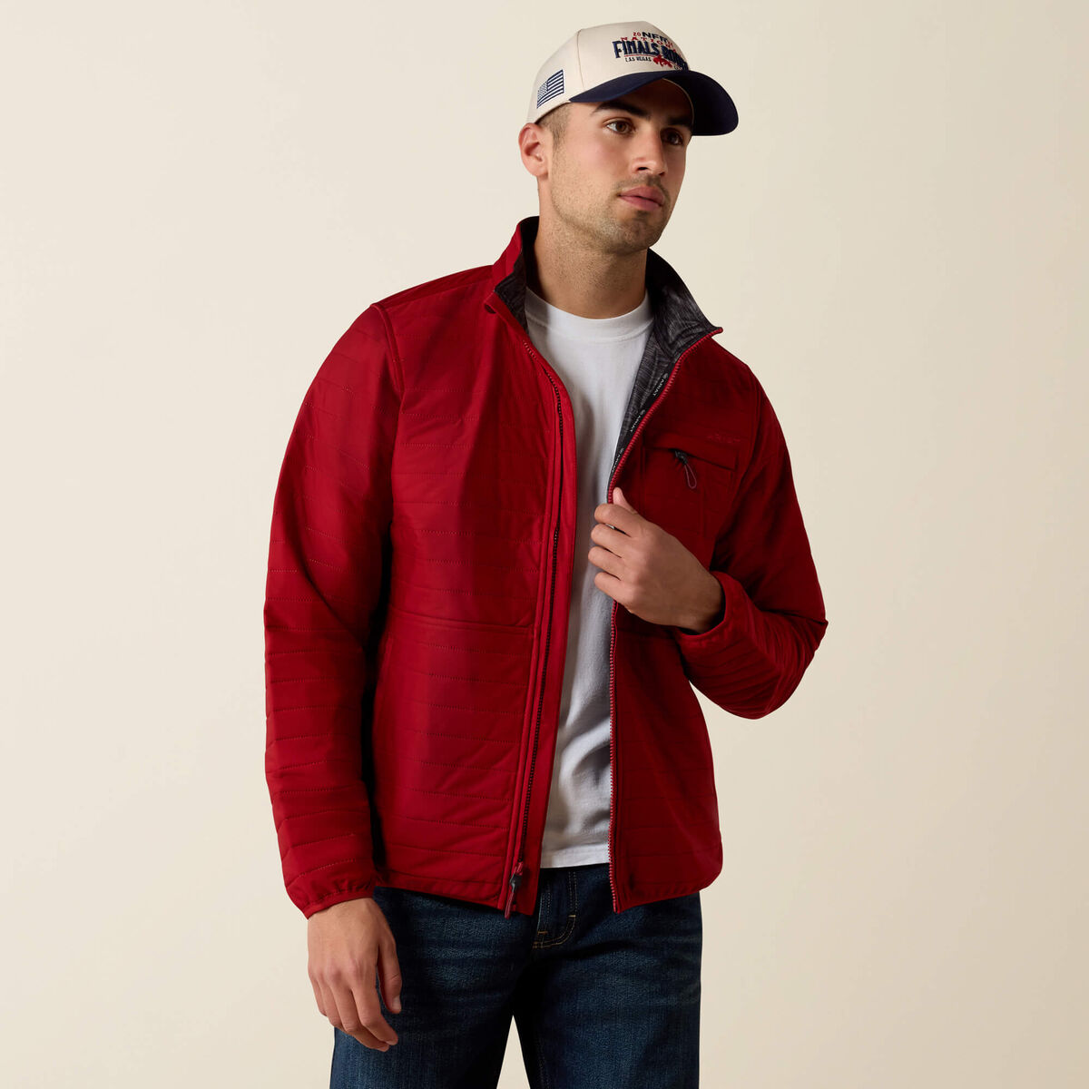 Ariat 10079871 men's Wylie quilted jacket in Red Dalia, front view