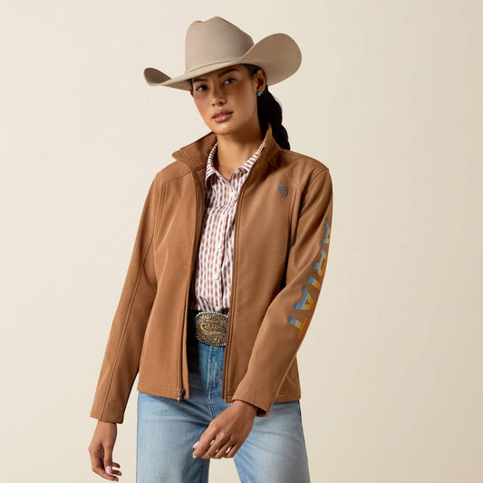 Ariat 10079891 women's Logo Softshell Jacket in Dachshund Heather brown, front view