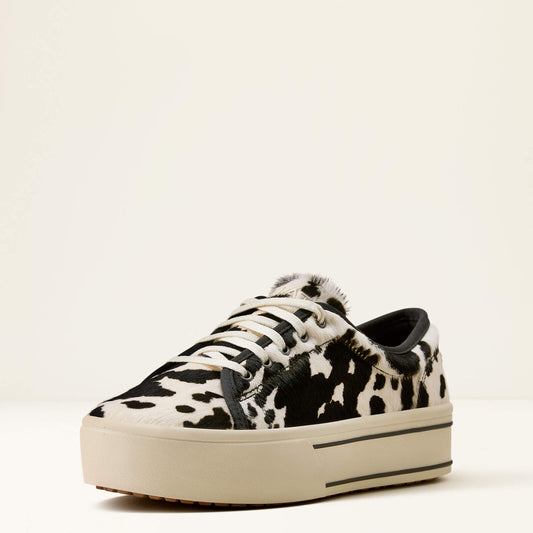 Ariat 10080404 women's Skylar shoe in black and white hair-on cowhide, front view