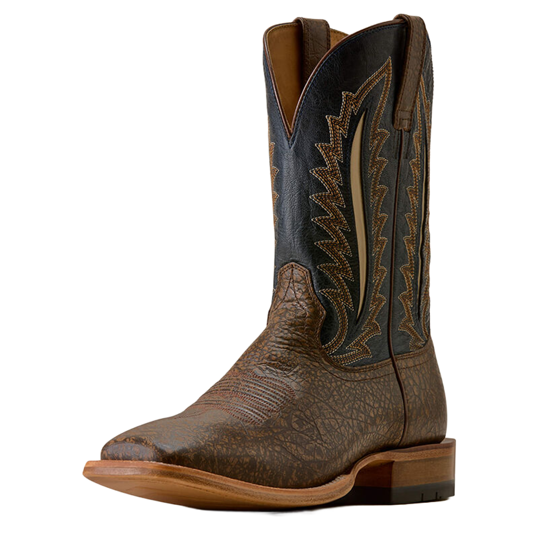 Ariat Gage men's cowboy boot 10080545, three-quarter front view, brown vamp with navy shaft