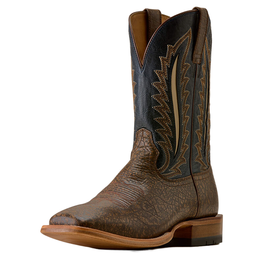Ariat Gage men's cowboy boot 10080545, three-quarter front view, brown vamp with navy shaft