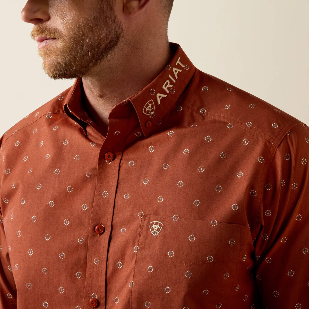 Ariat 10080596 Team Dakota classic fit shirt in maple syrup medallion print, view 2