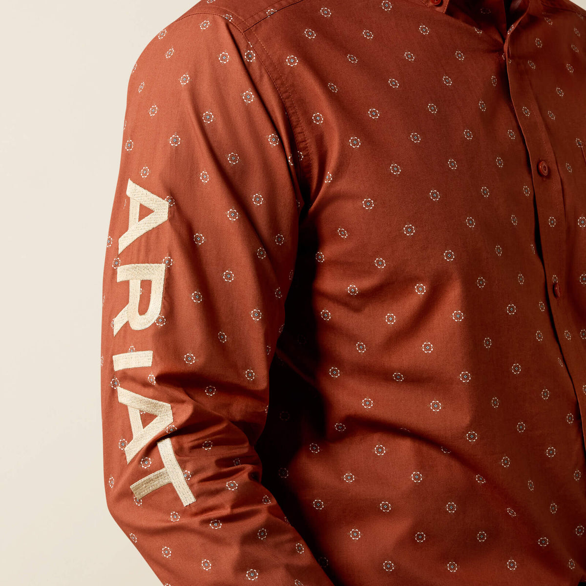 Ariat 10080596 Team Dakota classic fit shirt in maple syrup medallion print, view 3