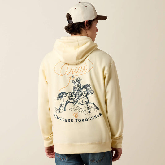 Ariat 10080631 men's Ropers Delight Hoodie in Vanilla Custard, front view
