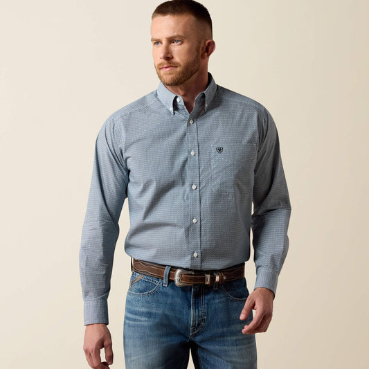 Ariat 10080660 men's Lester classic fit shirt in black/white geo print, front view