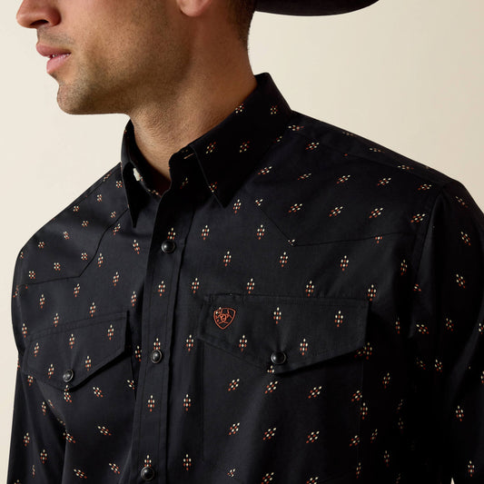 Ariat 10080667 Piety classic fit snap shirt in black geo print, view 2