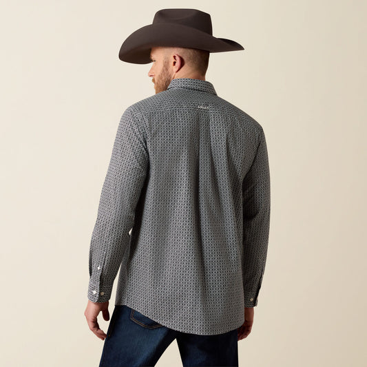 Ariat 10080671 men's Team Dawson Classic Fit Shirt in black abstract print, back view