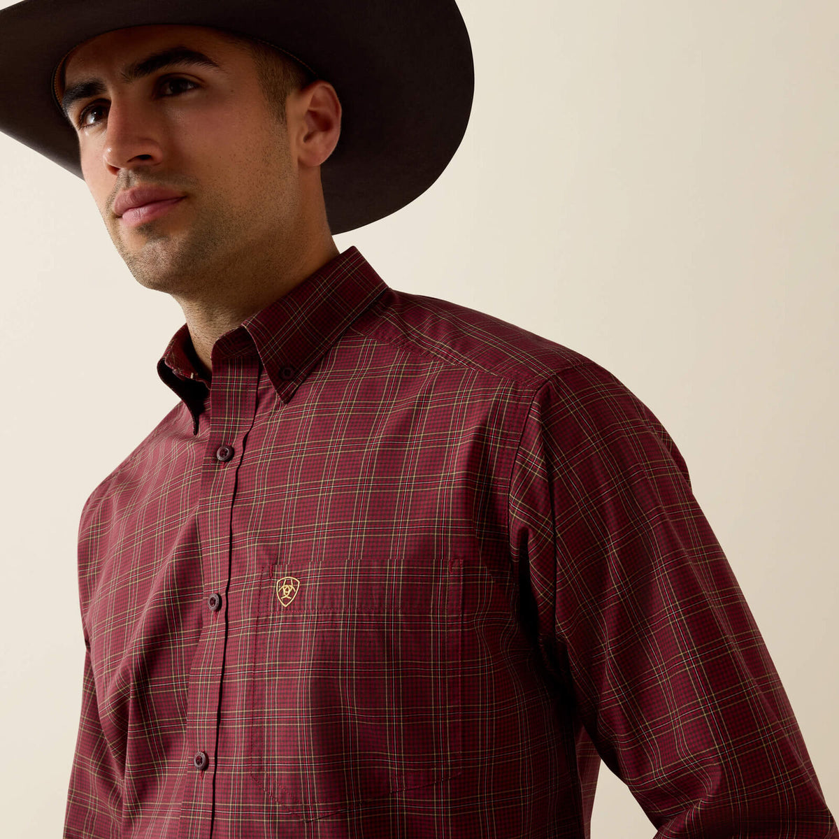 Ariat 10080696 Pro Series Dempsey classic fit shirt in biking red medium plaid, view 2
