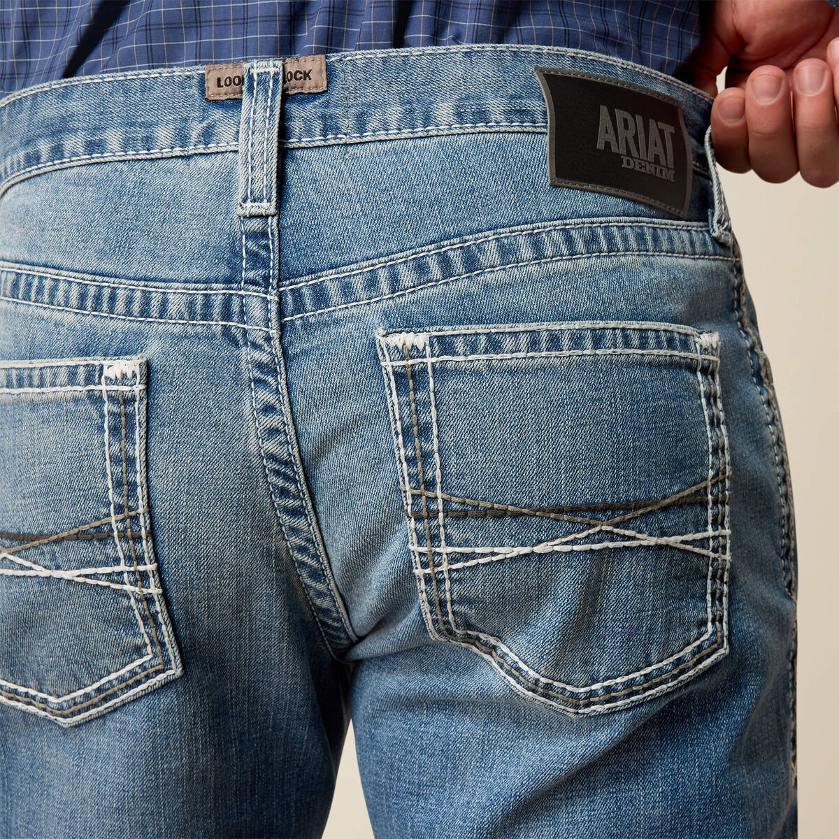 Ariat M2 Beckett men's boot cut jean in Dax wash, back view