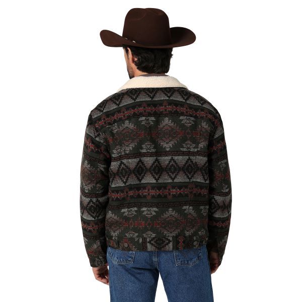 WRANGLER® SHERPA LINED JACQUARD PRINT JACKET IN OLIVE - 112335735