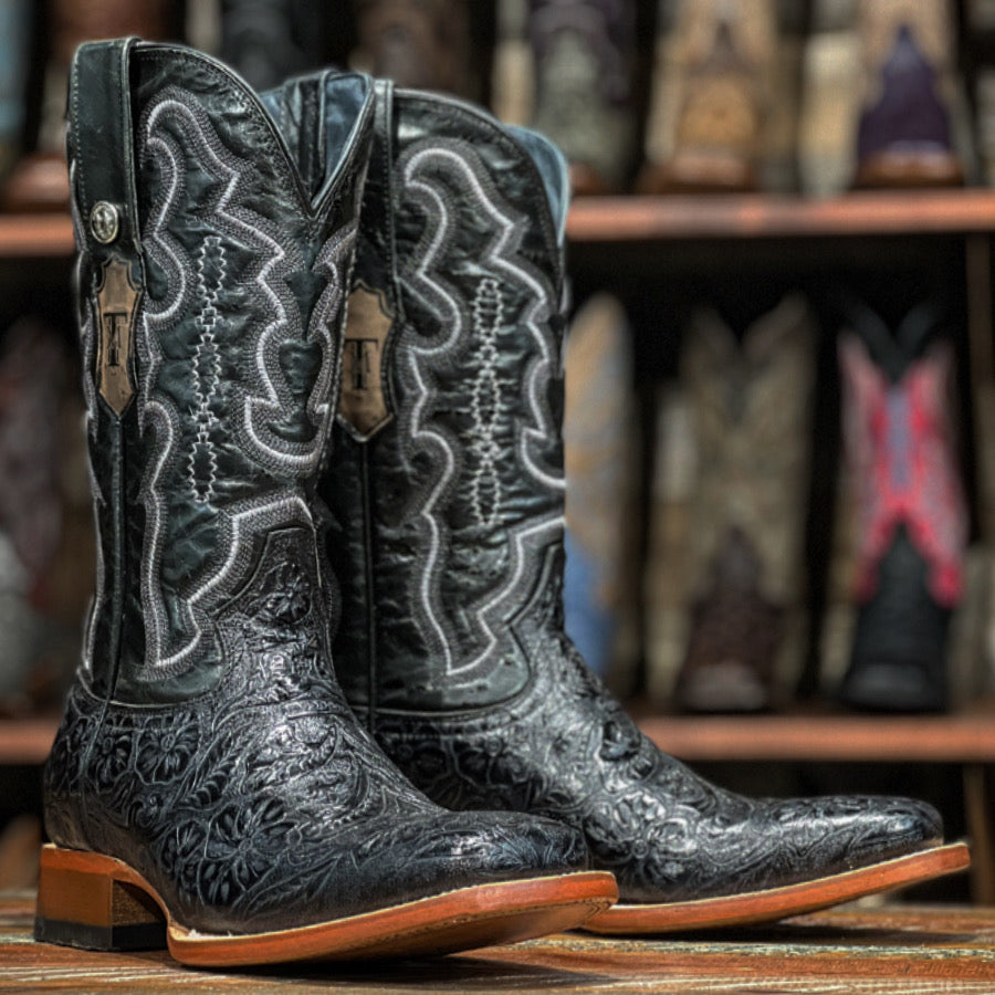 Tanner Mark TM201708 Leon men's tooled saddle stamp cowboy boot in classic black