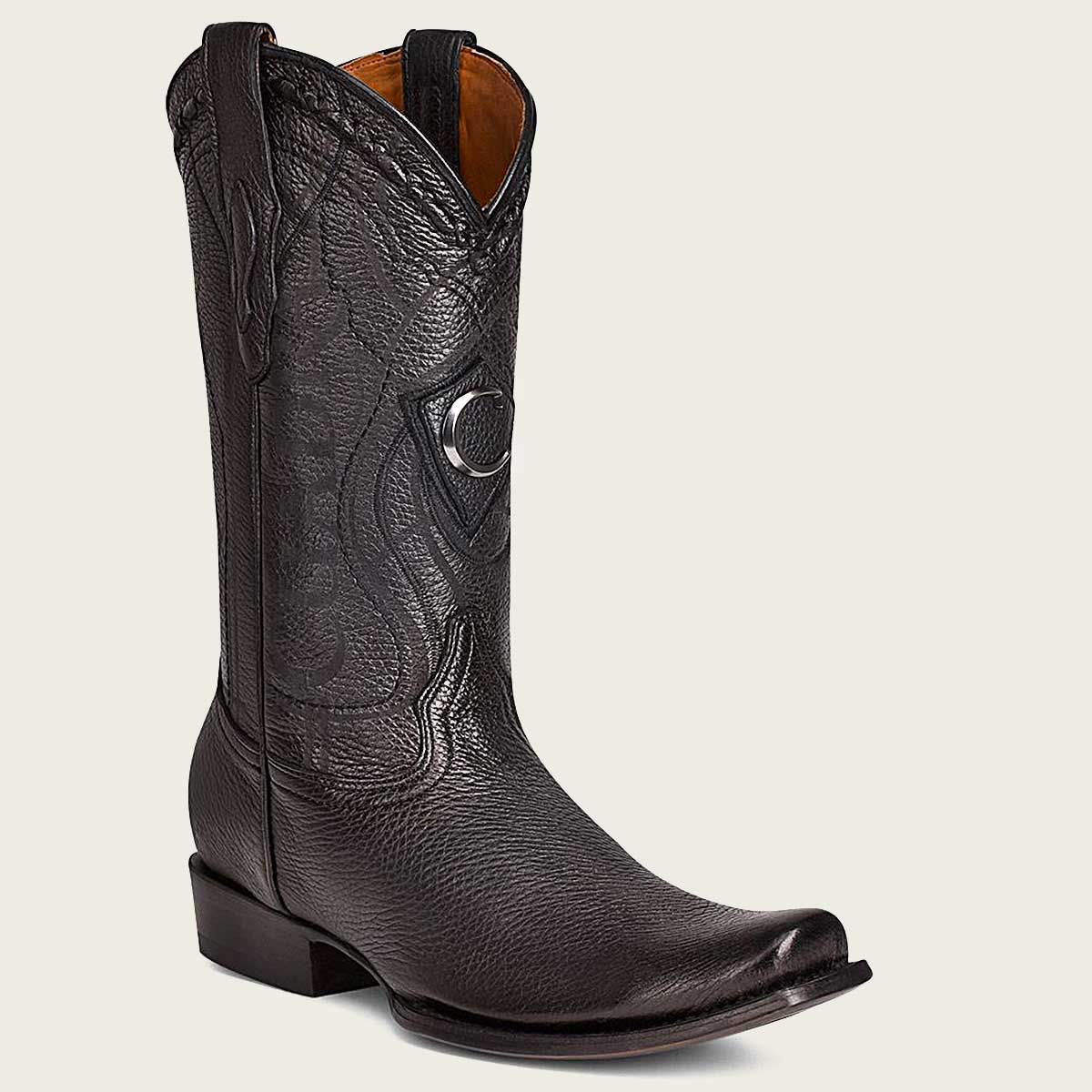 CUADRA  Engraved Cowboy black leather boots with metallic monogram CU58