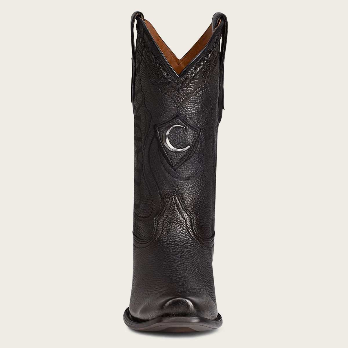 CUADRA  Engraved Cowboy black leather boots with metallic monogram CU58